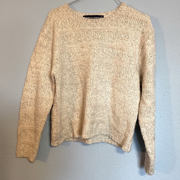 Vintage American Portrait Womens Size M Wool Blend Striped Knit Beige Sweater - Picture 1 of 9